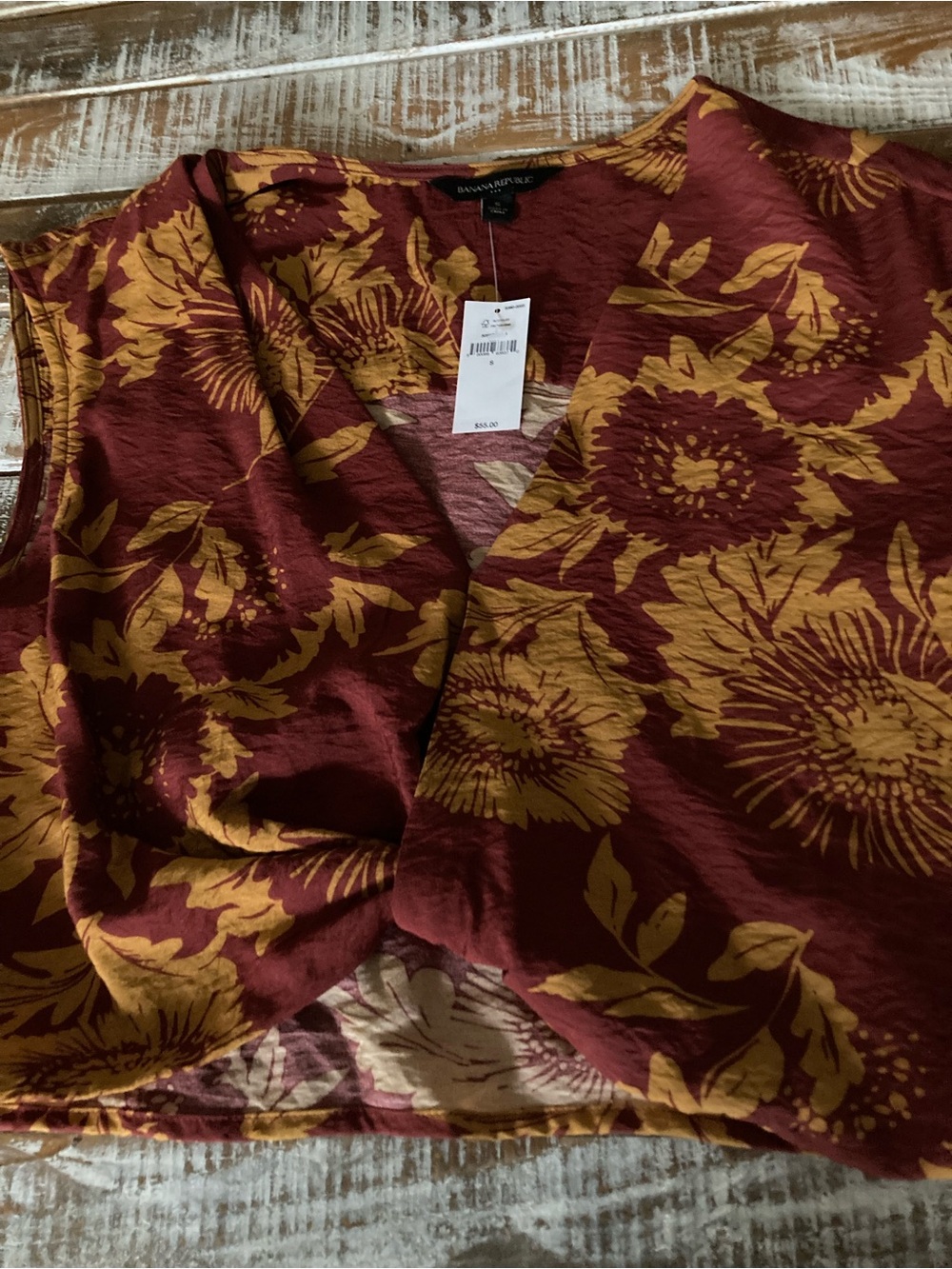 Banana Republic Maroon and Mustard Floral Wrap Tank